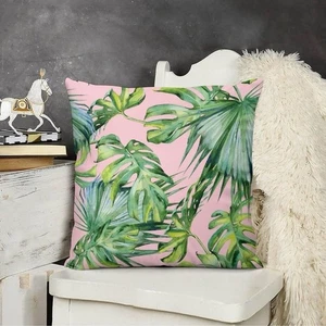 NUOVO set 2 copricuscini rosa tropicale acquerello stile artistico palma 18x18" - Foto 1 di 6