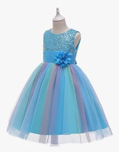 Festliches 🌈 Regenbogen Kleid Gr. 128/134 NEU Blau Tüll - Bild 1 von 2