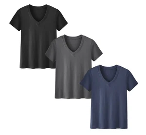 Showitty 3er-Pack mehrfarbige kurzärmlige Basic-T-Shirts mit V-Ausschnitt Damengröße Large - Bild 1 von 2