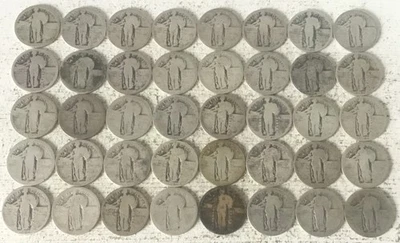 Lote de 40 monedas de cuartos de cuarto de libertad permanente Cull Slick 90 % plata rollo de $10 FV sin fecha AQ Foto 1 de 4