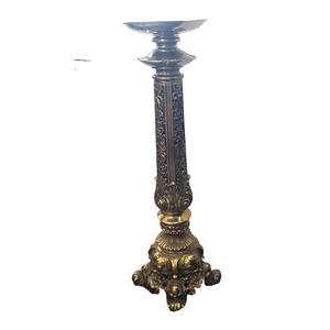 Vintage French Goth Cast Ornate Candle Holder 17" Gold Tone Gilt Pedestal Footed - Picture 1 of 18