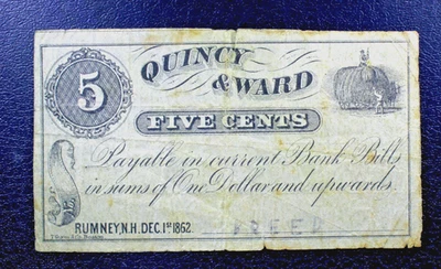 1862 Note -5 Cent Rumney, NH Note Quincy & Ward - Ungraded F - Image 1 of 2