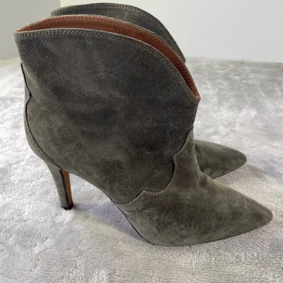 Toral Ankle Booties Womens 37 US 7 Olive Gray Suede Leather Pointed Toe Spain - Image 1 of 4
