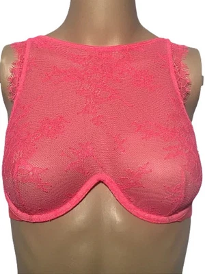 VICTORIAS SECRET VERY SEXY MONOWIRE SHEER FLORAL LACE BRA UNLINED HIGH NECK NWT - Image 1 of 4