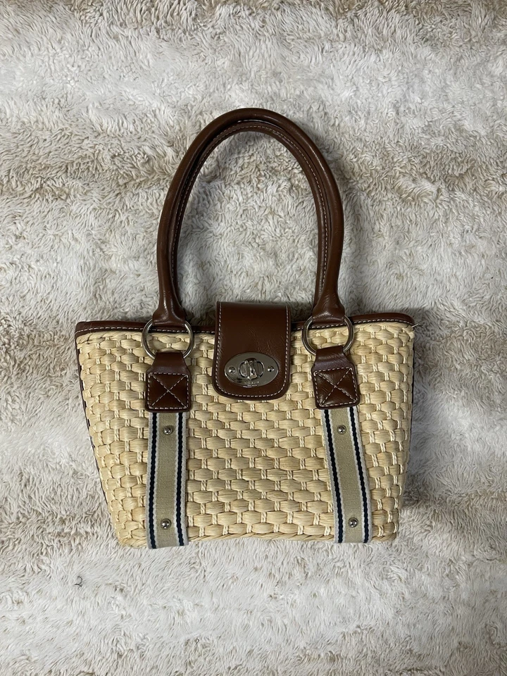 Bolso de hombro Chaps beige tejido de paja con cierre giratorio Foto 1 de 4