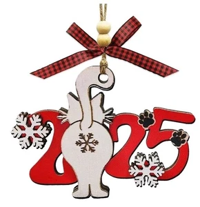 Cat Butt Christmas Ornament 2025 Funny Holiday Gift Xmas Tree Snowflake Wooden - Picture 1 of 1