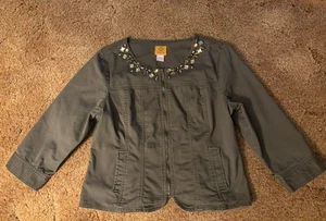 Ruby Red  Denim Jacket Green, Faux Jewel Detail Sz 10 - Picture 1 of 5