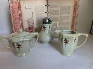 Azúcar, crema y jarabe de cerámica Royal Rochester Reyalite de colección amapola roja Art Deco - Imagen 1 de 13