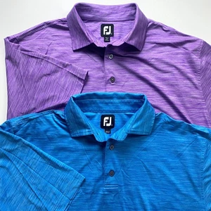 2 FootJoy Golf Polo Shirt Men Large Blue Purple Short Sleeve Poly Stretch FJ Lot - Picture 1 of 17