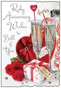 Biglietto Jonny Javelin Rubino 40° Anniversario di Matrimonio - Champagne e Rose 9" x 6,25" - Foto 1 di 2