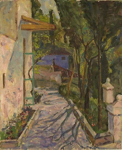 L.A Karnaukhov "Crimean patio" Original Russian Oil Painting 1991 - Picture 1 of 4
