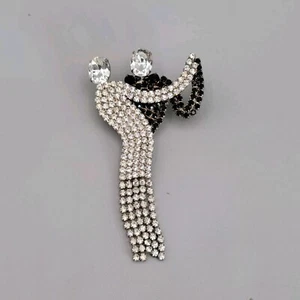 Vintage Rhinestone Dancing Couple Dangle Silver Tone Brooch 3" - Picture 1 of 6