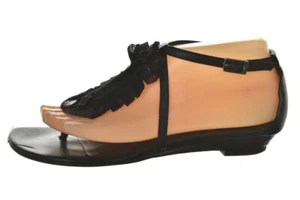 Loeffler Randall Womens Shoes Size 8 Black Ruffle Ankle Strap Thong Sandals - Foto 1 di 6