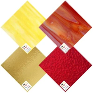 Wissmach 4 Sheet Mixed Variety Stained and Mosaic Glass, Yellow/Red (4"x6") - Bild 1 von 2