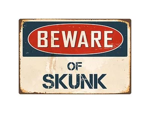 Beware Of Skunk 8" x 12" Vintage Aluminum Retro Metal Sign VS392 - Picture 1 of 1