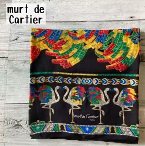 Cartier Black Silk Scarf Jewelry Pattern Large 33.9x32.3 Inches Vintage - Picture 1 of 8