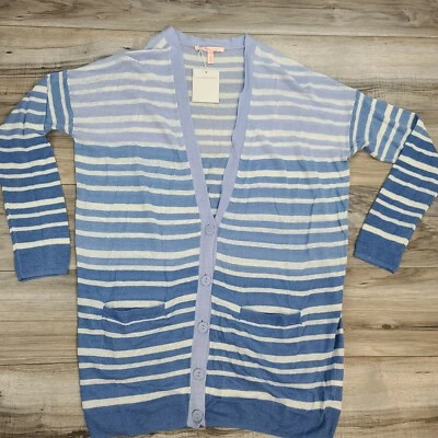 Cárdigan Victoria Secret para mujer talla grande azul a rayas botones bolsillos delanteros Foto 1 de 4