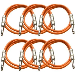 6 Pack of Orange 2 Foot 1/4" TRS to 1/4" TRS Patch Cables - Picture 1 of 3