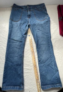 Adolfo Jeans Women's Regular Straight Stretch Blue Snap Pockets Size 14 - Picture 1 of 4