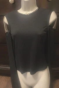Vintage 90’s Lip Service Black top with cut out silver chain shoulders M RARE - Picture 1 of 7