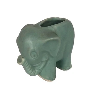 Vintage McCoy Elephant Trunk Up Planter Matte Glaze Celadon  MCM Farmhemian Flaw - Picture 1 of 9