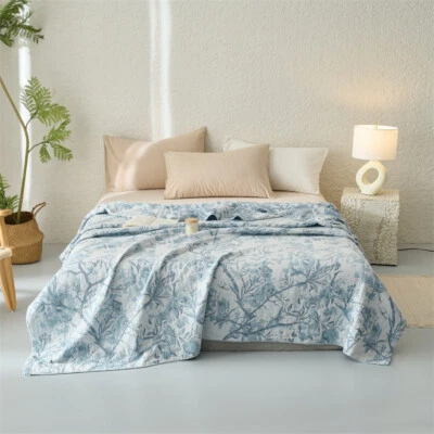 Soft Blanket Flowers Breathable Pure Cotton Bed Sheet Cover 4 Layers Gauze Quilt - Image 1 of 4
