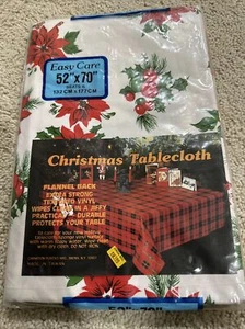 Carnation Tablecloth Christmas Plastic Vinyl 52 x 70 Inches Rectangle Flannel - Picture 1 of 2