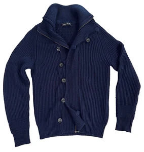 $998 Master Coat Mens Cardigan Ribbed Cable Shawl Zip Sweater Navy Italy Small - Picture 1 of 3