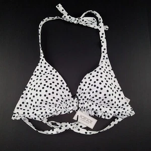 Ivory Rose ASOS Women's Fuller Bust Triangle Bikini Top Sz 32DD Black White Dot - Picture 1 of 8