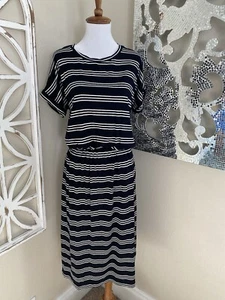 NEW BANANA REPUBLIC medium petite MP STRIPE CASUAL POCKETS MIDI SHIFT DRESS - Picture 1 of 9