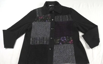 Fashion Bug Black Knit Patch Jacket Shirt Women Size M Front buttons - Image 1 of 4