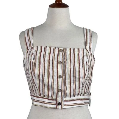 Forever 21 Red Sahara Collection Cropped Striped Linen Tank size Large - Image 1 of 4