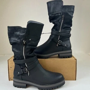 Maurices Womens SuperCrush Blaire Moto Boots Black Mid-Calf Zip Shoes Sz 9.5M - Picture 1 of 9
