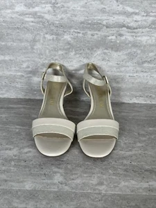 Anne Klein Sling Back Open Toe Pump. Ivory Leather 3” Wedge Heel - Picture 1 of 16