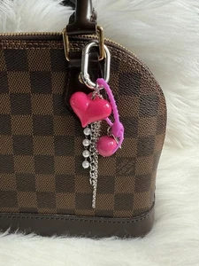 Heart Bag Charm Key Ring Fob Keychain Purse Lucky Charm Y2K Faux Pearl New - Picture 1 of 2