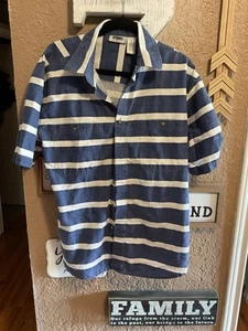 Vintage Men’s Gitano Navy White Striped Button Down Shirt Size Medium - Picture 1 of 2