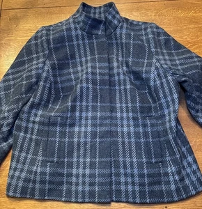 Talbots Women's Blue Plaid Wool Blend Snap Up Coat Size 18W Plus Pockets - Picture 1 of 11
