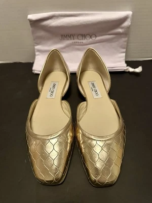 Zapatos planos Jimmy Choo Marisa de tela acolchada dorada talla 40,5 10,5 Foto 1 de 4