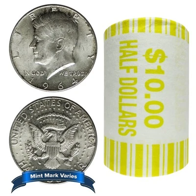 Roll of 20 - 1964 90% Silver Kennedy Half Dollars 1964 $10 Face Value Full Dates - Image 1 of 3