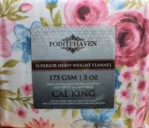 Pointehaven Floral 4pc Cal King Sheet Set Superior Heavy Weight Flannel - Picture 1 of 6