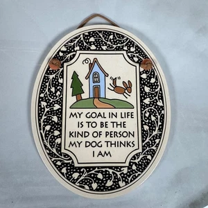 Vintage 1993 Dog Person Ceramic Wall Plaque Spooner Creek Designs Oval Handmade - Picture 1 of 5