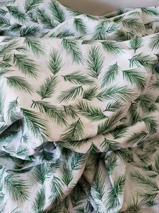 Cotton Fabric 44 x 2 1/3 yds White w/Glitter Pine Boughs in Green - Picture 1 of 5