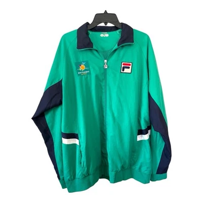 Chaqueta Tenis FILA BNP Paribas Abierta Hombres XL Verde Azul Cortavientos Cremallera Completa Retro Foto 1 de 4