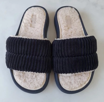 FITFLOP IQUSHION FLEECE-LINED CORDUROY SLIDER SIZE 3/36 MIDNIGHT NAVY SLIPPERS - Image 1 of 4