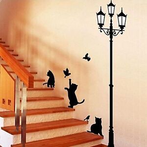 Wandtattoo Katzen Laterne Katze Vögel Aufkleber Sticker Wandaufkleber Treppe wow