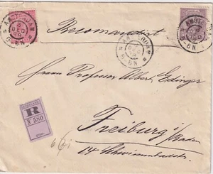 Niederlande NVPH 37, 42 (Sc 43, 48) Doppeltarif Einschreiben Brief nach Freiburg - Bild 1 von 2