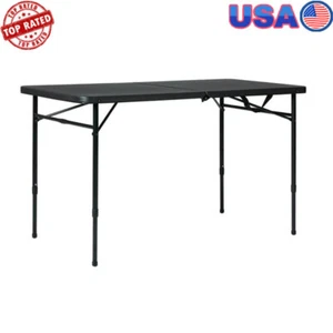 4 Ft Adjustable Folding Table Portable Indoor Outdoor Easy Storage Carry Handle - Picture 1 of 8