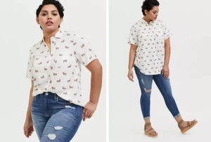 Camicia TORRID bianca corgi elasticizzata challis bottoni davanti Torrid taglie forti 3 nuova con etichetta - Foto 1 di 8