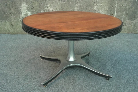 Mid Century Modern Eames Style Round Pine Wood & Aluminum Coffee Table - 26” Cover