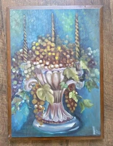 Pintura Original Firmada Pat White sobre Madera 16" X 22" Bodegón Arte Uvas - Imagen 1 de 8